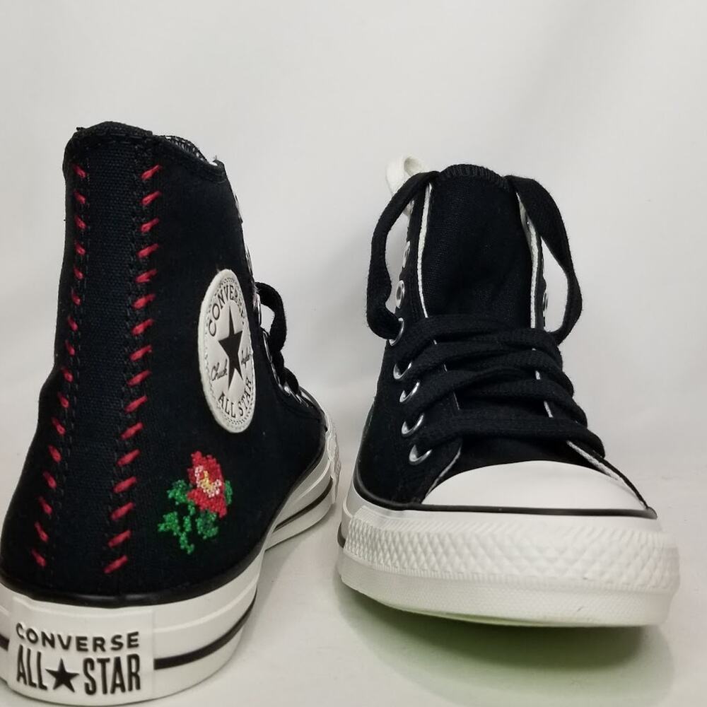 Converse Women's CTAS Rose Cross Stitch Hi Tops Size 8 Black Red A13657C NWT - Picture 5 of 6
